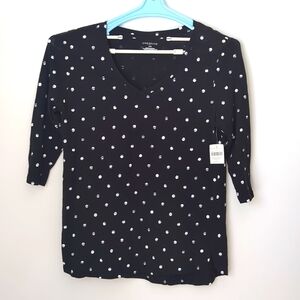 NWT Lane Bryant 3/4 Sleeve Polka Dot Pullover Top Cotton/Modal 14-16